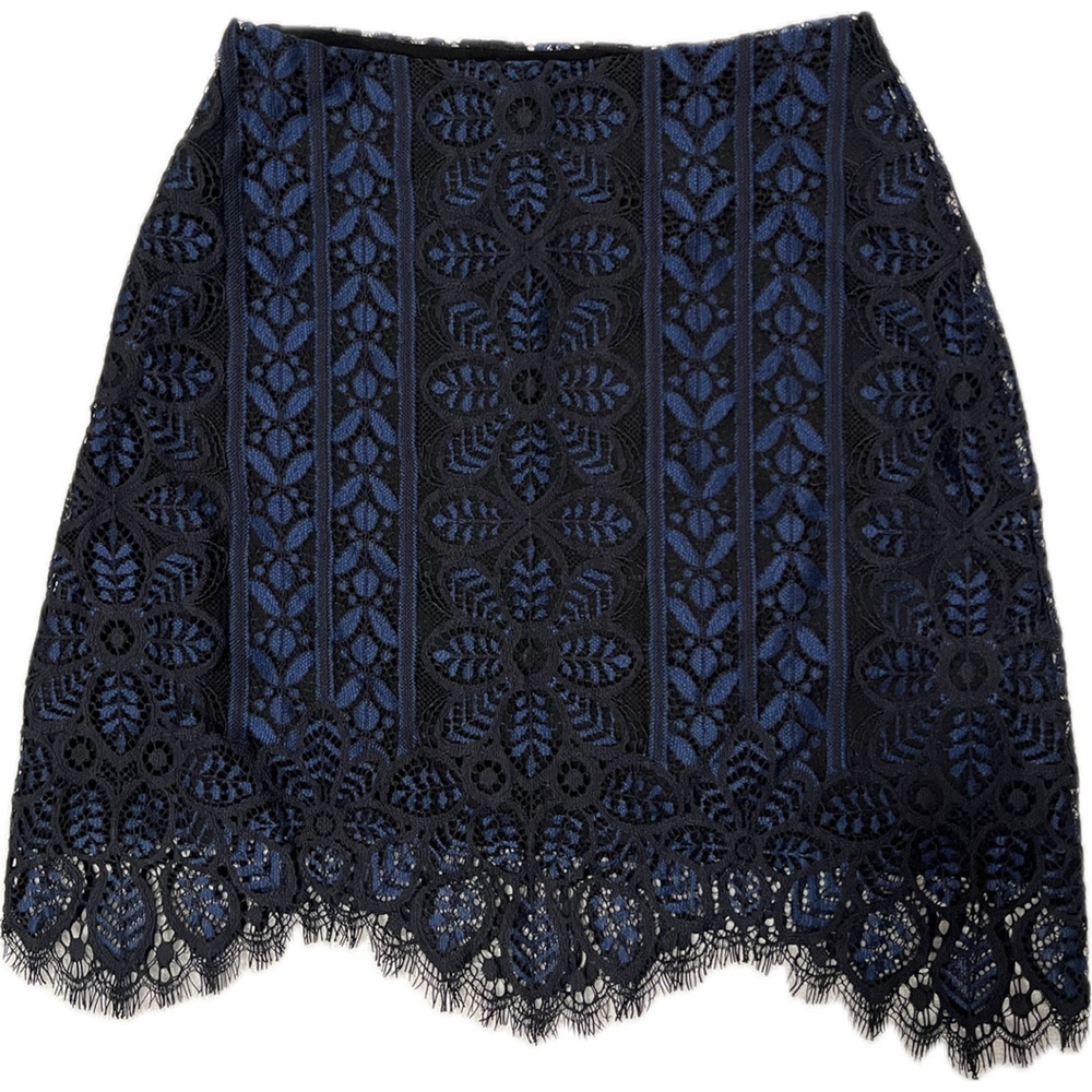 For Love & Lemons Lyla Lace Mini Skirt S Blue Black Scalloped Quiet Luxury boho